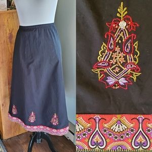 Black Beaded rayon peasant long skirt elastic  1X